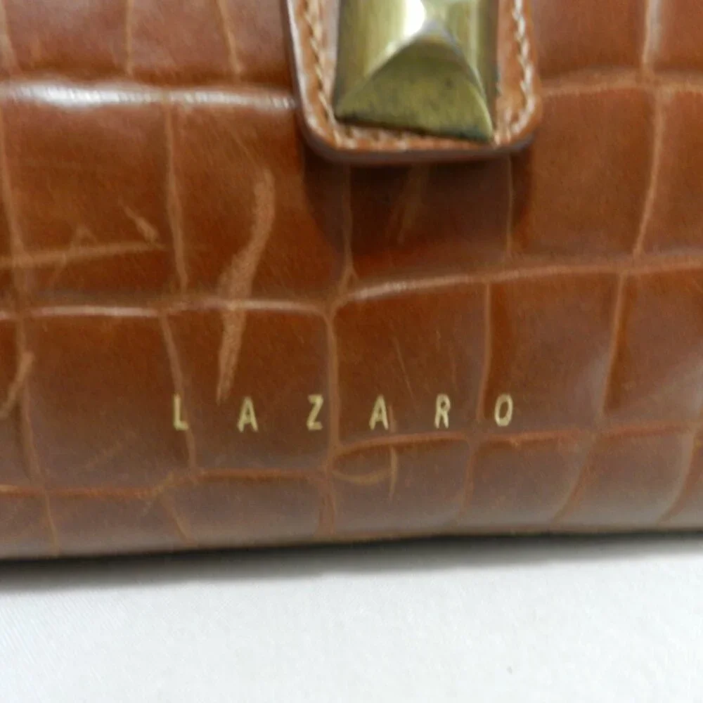 Lazaro Vintage Alligator embossed Leather satchel bag purse tote brown zip top